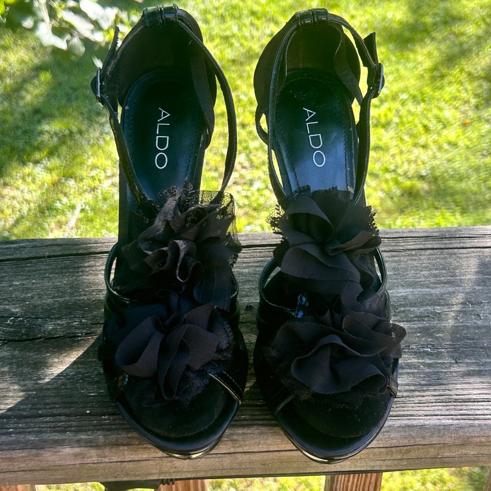 ALDO Black Floral Accent Women's Dress Sandals